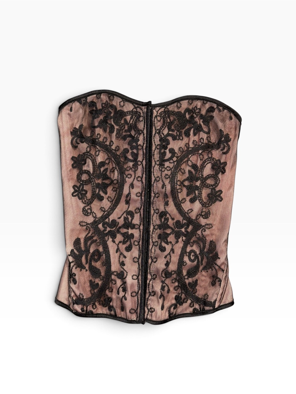 Y2K Lace Bustier Whimsy Goth Whitchy Fairy Blush Black Embroidery Corset